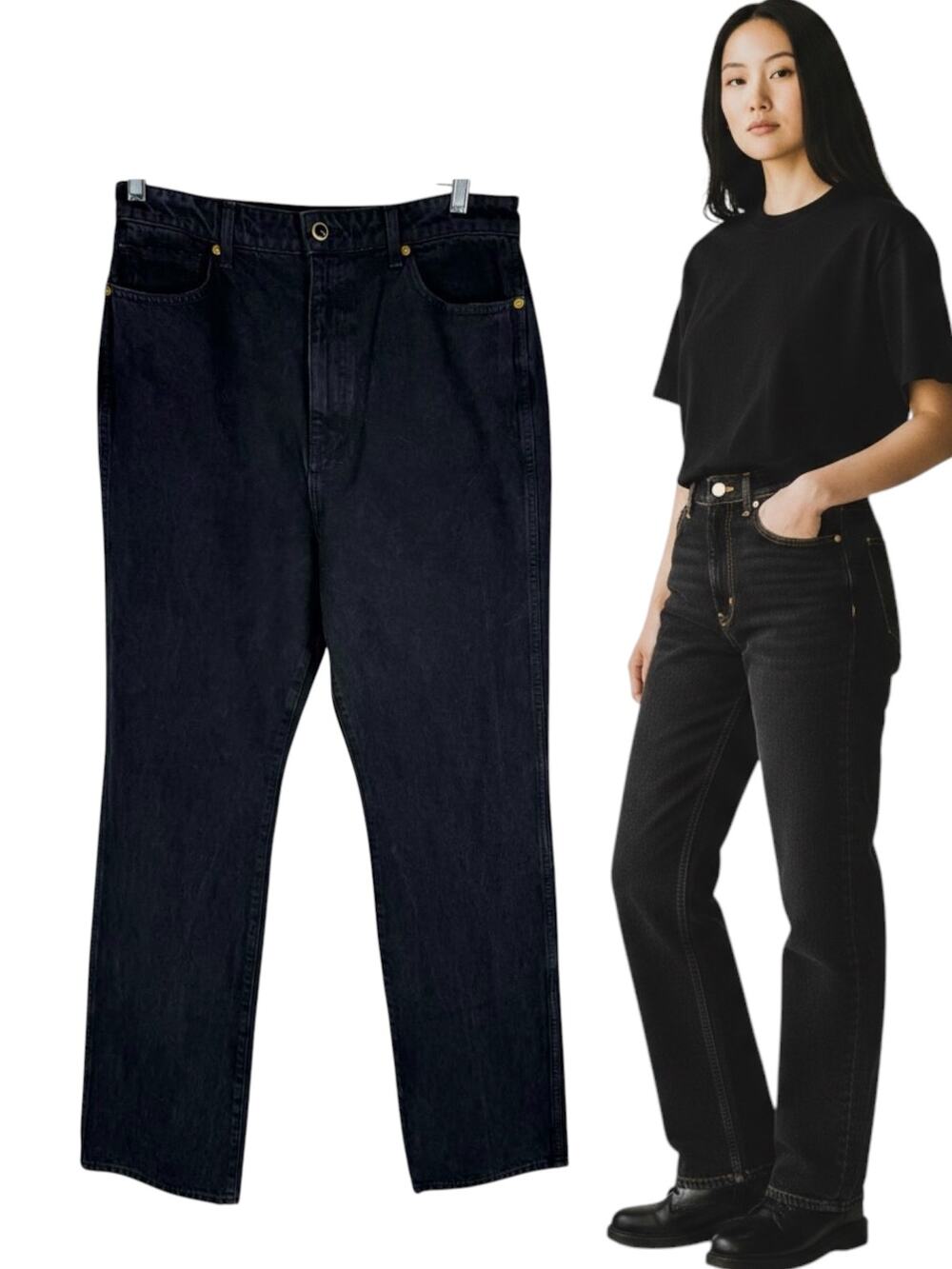 Khaite Danielle Straight Leg High Rise Jeans Prescott Black Size 32
